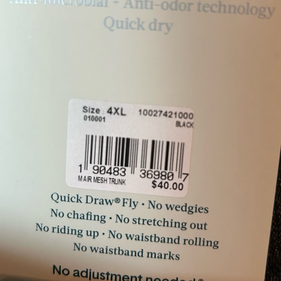 Tommy John Air Mesh Trunks Black Size 4XL NWT - Picture 2 of 3